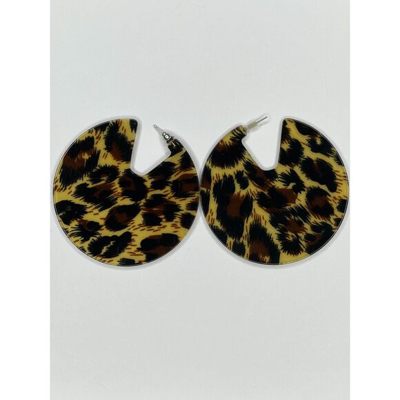 Leopard Print Hoop Earrings - Bold Animal Print Statement Jewelry - Picture 1 of 1